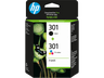 Cartucho de tinta - HP 301 Combo 2 Pack, Negro/Tricolor, N9J72AE