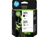 Cartucho de tinta - HP 301 Combo 2 Pack, Negro/Tricolor, N9J72AE