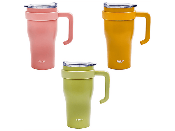 Taza térmica - CMP Paris Miami KA0668, 600 ml, Con asa, Acero inoxidable, Verde, Rosa o Naranja (Aleatorio)
