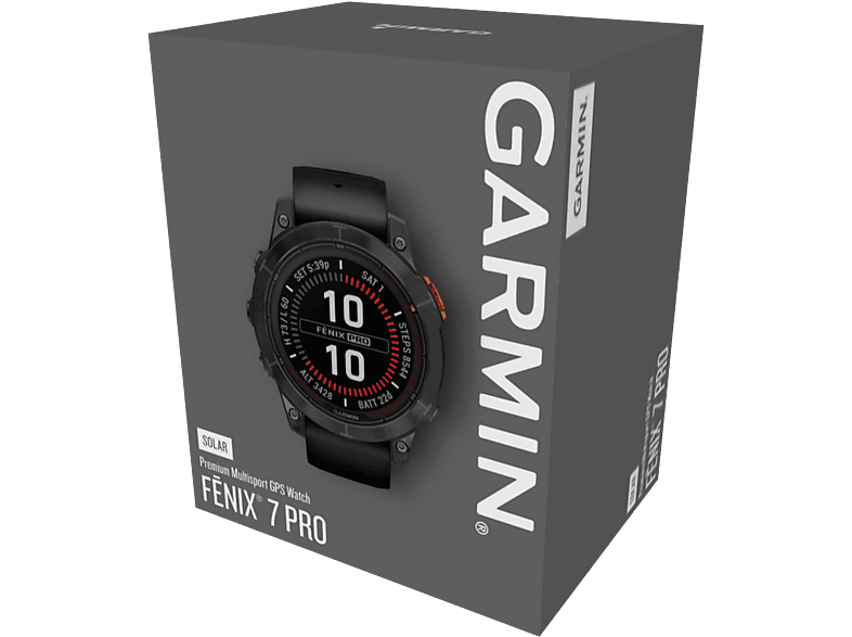Reloj deportivo - Garmin Fénix 7 Pro, Negro, Carga Solar, 125-208 mm, 1.3, Multideporte, GPS