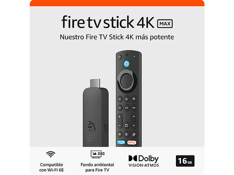 Reproductor multimedia - Amazon Fire TV Stick 4K Max (2023), Mando voz Alexa, UHD 4K, 16 GB, Quad Core 2.0 GHz, Fondo ambiental, HDMI, Wi-Fi 6