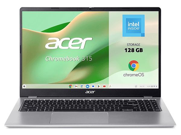 Portátil - Acer Chromebook 315 CB315-7H-C6FD, 15.6" Full-HD, Intel® N50, 8GB RAM, 128 GB eMMC, UHD Graphics, Google ChromeOS, Plata, Sin cargador