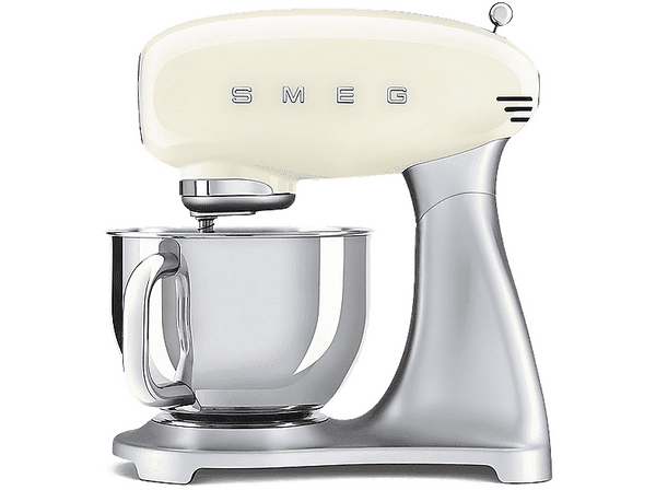 Robot amasador - Smeg SMF02CREU, Amasador, 800W, 4.8l, 10 velocidades, 6 accesorios, Acero inoxidable, Crema