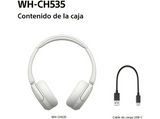 Auriculares inalámbricos - Sony WH-CH535W, Bluetooth 6.0, 55 h batería, Carga rápida, 360 Reality Audio, Conexión multipunto, Diadema, Blanco