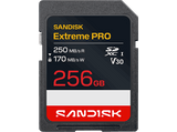 Tarjeta SD - SANDISK Extreme PRO, 256 GB, Hasta 250 MB/s lectura, UHS-I, V30, U3, Vídeos 4K y Full HD, Negro
