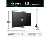 TV Mini LED 55 - Hisense 55U8Q, UHD 4K, Sensor Luz IA, Quantum Dot, Sonido 4.1.2, Anti-Reflection Pro, 165 Hz, Negro