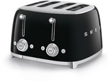 Tostadora - Smeg TSF03BLEU, 2000W, 4 rebanadas, 6 niveles, Función descongelar y bagel, Vintage, Negro