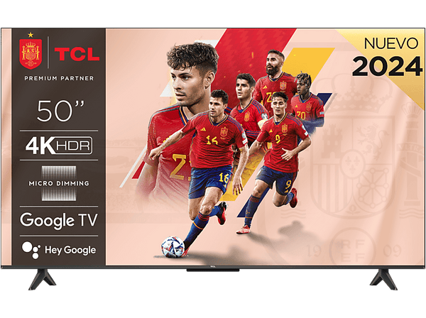 TV LED 50" - TCL 50P655, UHD 4K, Quad Core, Smart TV, Google TV, HDR, Brushed titanium metal front