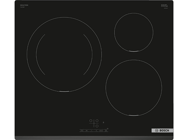 Placa inducción - Bosch PIJ631BB5E, 3 zonas, Zona grande 28 cm, Control TouchSelect, función Sprint, 59.2 cm, Negro