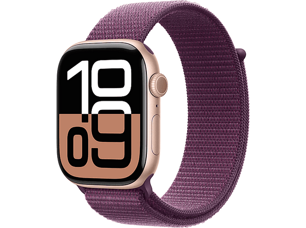 Apple Watch Series 10 (2024), GPS, 46 mm, Gesto de doble toque, Caja de aluminio Oro rosa, Correa deportiva Rosa rubor, Talla M/L