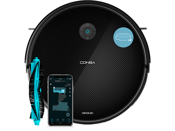 Robot friegasuelos - Cecotec Conga 2499 Ultra X-Treme, 4en1, 2200 Pa, 160 min, Cepillo multifunción, Bluetooth, Wi-Fi, Black