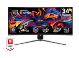 Monitor gaming - MSI MPG 341CQPX QD-OLED, 34.18 UWQHD, 240 Hz, 0.03 ms GTG, OLED, Curvo, G-Sync Compatible, DisplayHDR True Black 400, Negro