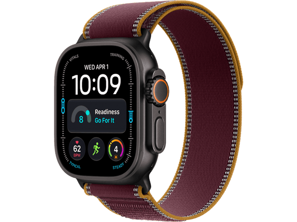 Apple Watch Ultra 4 (2026), GPS+CEL, 49mm, Caja de titanio Negro, Correa Trail Loop Burdeos, Talla S/M, Siri AI
