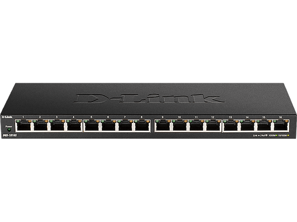 Switch - D-Link DGS‑1016S, 16 Puertos (1000 Mbps), Sin gestión, Plug&Play, Perfil bajo, Negro