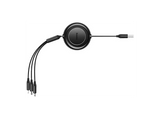 Cable USB - Baseus 3-en-1 Bright Mirror, Cable retráctil 110 cm, Carga rápida multidispositivo, USB-Lightning-Tipo-C-Micro, 66W, Negro