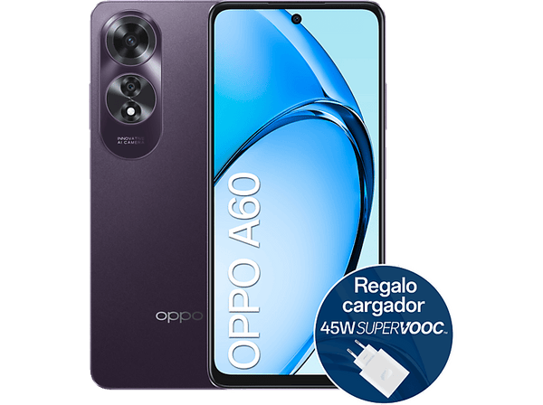 Móvil - OPPO A60, Midnight Purple, 256 GB, 8 GB RAM, 6.67" HD+, Qualcomm Snapdragon 680 4G, 5000 mAh, Android