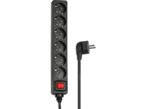 Ladrón de enchufes - Hama 69223784, 6 Enchufes, Interruptor, Cable 1.4m, Negro