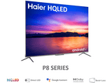 TV HQLED 65- Haier P8 Series H65P800UG, UHD 4K, Smart TV (Android TV 11), HDR 4K, Dolby Atmos-Vision, Diseño metálico, Control por Voz, Negro