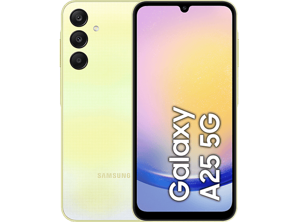 Móvil - Samsung Galaxy A25 5G, Amarillo, 128GB, 6GB RAM, 6.5" FHD+, Exynos 1280 Octa-Core, Android 14, 5000mAh