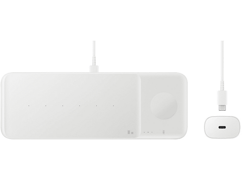 Cargador inalámbrico - Samsung Wireless Charger Trio, Para dispositivos Samsung/ Apple, USB-C, Blanco