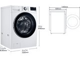 Lavadora carga frontal - LG F0P3CYV2W, 20 kg, 1000 rpm, 14 programas, TurboWash™ 360˚, Steam™, Blanco