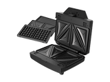 Sandwichera - Taurus Miami Legend Ver II, 3 placas desmontables e intercambiables: sándwich, grill y gofre, Antiadherente, 900 W, Plateado