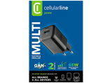 Cargador de pared - CellularLine Multipower 2 GaN, 65 W, Carga rápida, Universal, Negro