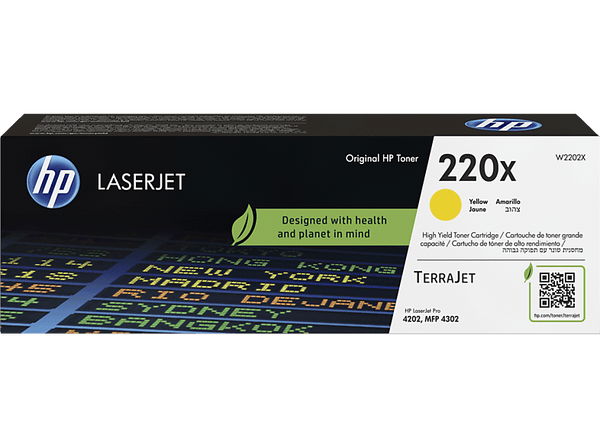 Tóner - HP LaserJet 220X Amarillo, Alto rendimiento, Hasta 5500 páginas, HP TerraJet, Amarillo