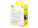 Cargador de pared - Baseus PALM, 30W, USB y Tipo-C, Kit con cable Tipo-C de 100 cm, Universal, Blanco