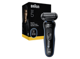 Afeitadora - Braun Series 5 52-B1000S, 3 láminas de corte SkinFlex, Modo turbo, 50 min autonomía, Afeitado en seco y en mojado, Azul