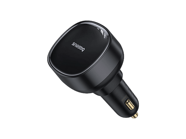 Cargador de móvil para coche - Baseus Enjoyment Pro, Universal, 60W, Con cable retráctil Tipo-C, Carga rápida y simultánea, Negro Cluster