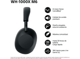 Auriculares inalámbricos - Sony WH-1000XM6, Cancelación ruido, 30h Autonomía, Hi-Res, Carga Rápida, Cómodo, Plegable, iOS/Android, Negro