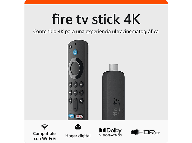 Reproductor multimedia - Amazon Fire TV Stick 4K (2023), Mando voz Alexa, UHD 4K, 8 GB, Quad Core 1.7 GHz, HDMI, Wi-Fi 6