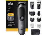 Afeitadora multifunción - Braun Todo En Uno Series 5 AIO5560, Kit De Styling 11 en 1, Lámina Afilada, 14 Longitudes, Barba, Pelo y Cuerpo, Gris
