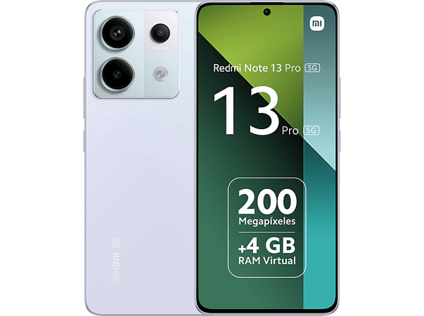 Móvil - Xiaomi Redmi Note 13 Pro 5G, Morado, 256 GB, 8 GB RAM, 6.67" AMOLED 1.5K, Qualcomm Snapdragon 7 Gen 2, 5100 mAh, Android