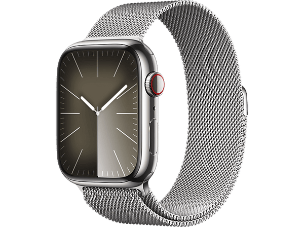 Apple Watch Series 9 (2023), GPS+CELL, 45 mm, Gesto de doble toque, Caja de acero inoxidable plata, Correa Milanese Loop plata