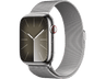 Apple Watch Series 9 (2023), GPS+CELL, 45 mm, Gesto de doble toque, Caja de acero inoxidable plata, Correa Milanese Loop plata