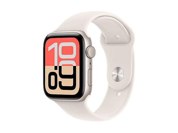 Apple Watch SE 3 (2025), GPS, 40 mm, Caja de aluminio Blanco estrella, Correa deportiva Blanco estrella, M/L, Calidad del sueño, Medición temperatura