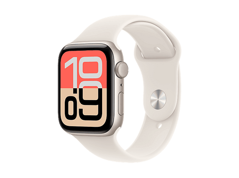 Apple Watch SE 3 (2025), GPS, 40 mm, Caja de aluminio Blanco estrella, Correa deportiva Blanco estrella, M/L, Calidad del sueño, Medición temperatura