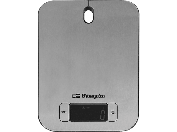 Balanza de cocina - Orbegozo PC 1017, Hasta 5 kg, Pantalla LCD, Tara, Apagado automático, Inox