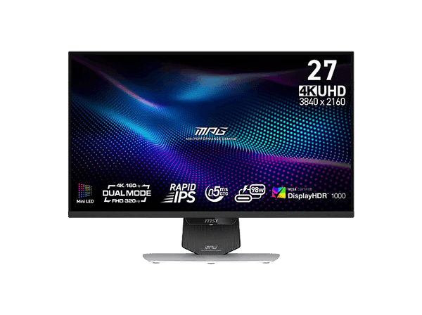 Monitor gaming - MSI MPG 274URDFW E16M, 27" UHD 4K, 320/160 Hz, 0.5 ms, IPS, Altura Ajustable, Mini LED, Blanco