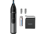 Cortapelos nariz - Philips NT3650/16, Acero inoxidable, Para orejas y cejas, 2 Peines-guía, Resistente agua, Gris, Pila AA