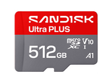 Tarjeta Micro SD - SANDISK Ultra PLUS, 512 GB, Hasta 200 MB/s, UHS-I, V10, A1, C10, Adaptador SD, Full HD, Gris