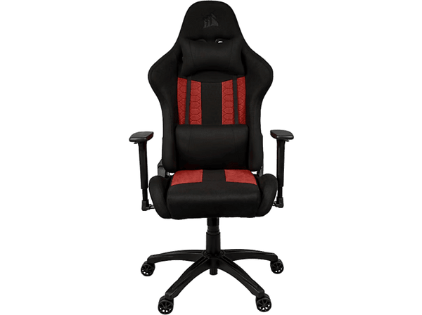 Silla gaming - Corsair TC100 Relaxed, Transpirable, Reposabrazos 2D, Inclinación 160°, Rojo y carbón