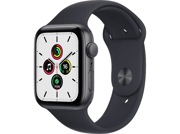 APPLE Watch SE, GPS , 44 mm, Caja de aluminio en gris espacial, Correa deportiva en color medianoche