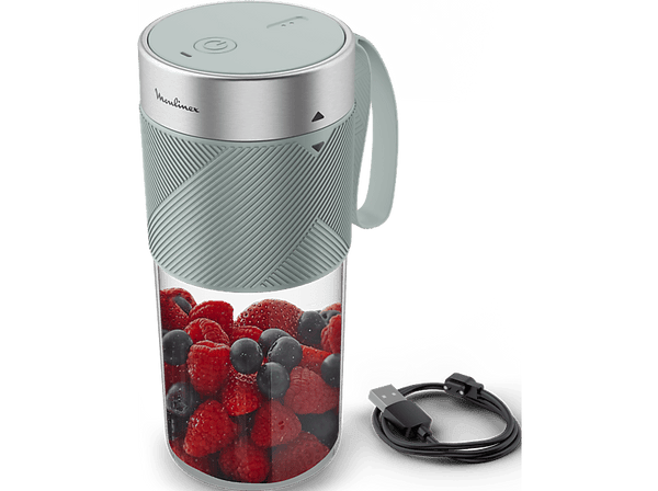 Batidora de vaso - Moulinex Lightmix LM1C04, Personal, Silenciosa, Hermética, 300 ml, Resistente, Carga USB, Resultados en 40 segundos, Azul