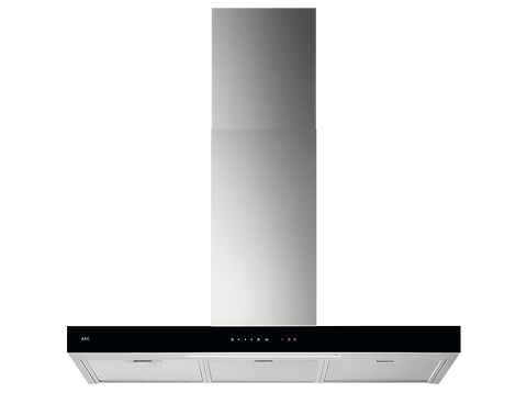 Campana decorativa - AEG GB67D91HL, 3 velocidades, 600 m³/h, Función Brisa, 90 cm, Inox con panel de cristal negro