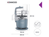 Procesador de alimentos - Kenwood MultiPro Go FDP22.130GY, 650 W, 1.3 l, Función 360° Express Serve, Compacto, Azul