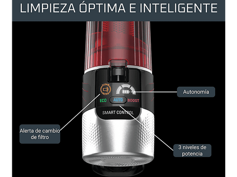 Aspirador escoba - Rowenta RH2079WO X-Force Flex 9.60 Animal Care, 200W, 0.4 L, 45 min, Tecnol. Ciclónica, 3 modos, Multisuperficie, Ultraligera, Roja