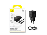 Cargador de pared - Baseus PALM, 30W, Kit con cable 60W y 100 cm, Carga ultrarrápida, Control de temperatura, Universal, Negro Cluster